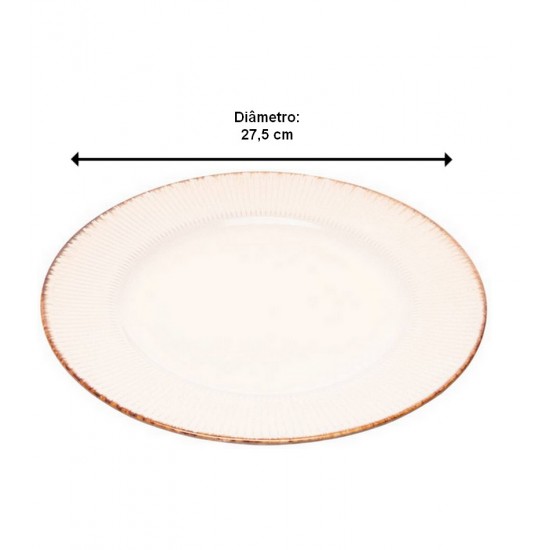 Prato Avulso Raso 27,5cm De Cerâmica Linear Bege